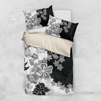 Gray Scale Hibiscus Plumeria Floral Bedding Set LT01 US Twin 172cm x 218cm Black - Polynesian Pride