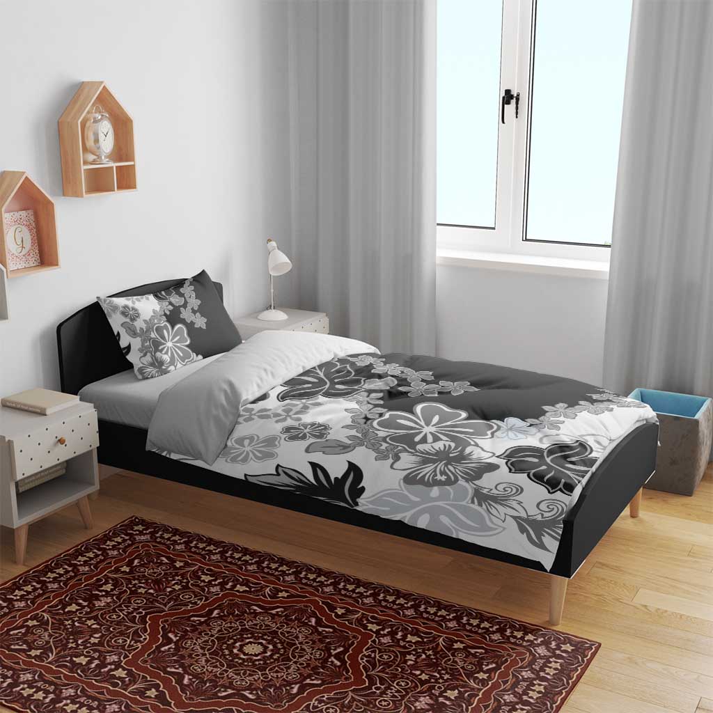 Gray Scale Hibiscus Plumeria Floral Bedding Set LT01 - Polynesian Pride