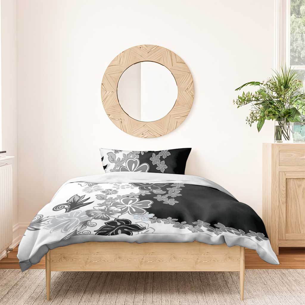 Gray Scale Hibiscus Plumeria Floral Bedding Set LT01 - Polynesian Pride