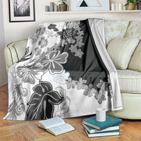 Gray Scale Hibiscus Plumeria Floral Blanket LT01 Black - Polynesian Pride