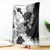 Gray Scale Hibiscus Plumeria Floral Blanket LT01 - Polynesian Pride