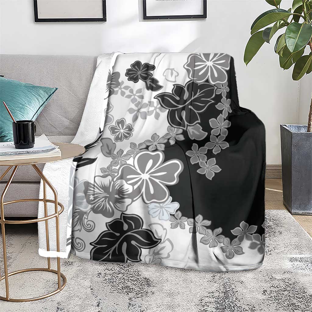 Gray Scale Hibiscus Plumeria Floral Blanket LT01 - Polynesian Pride