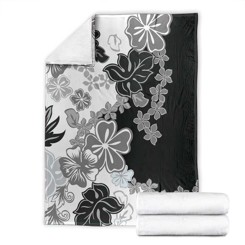 Gray Scale Hibiscus Plumeria Floral Blanket LT01 - Polynesian Pride