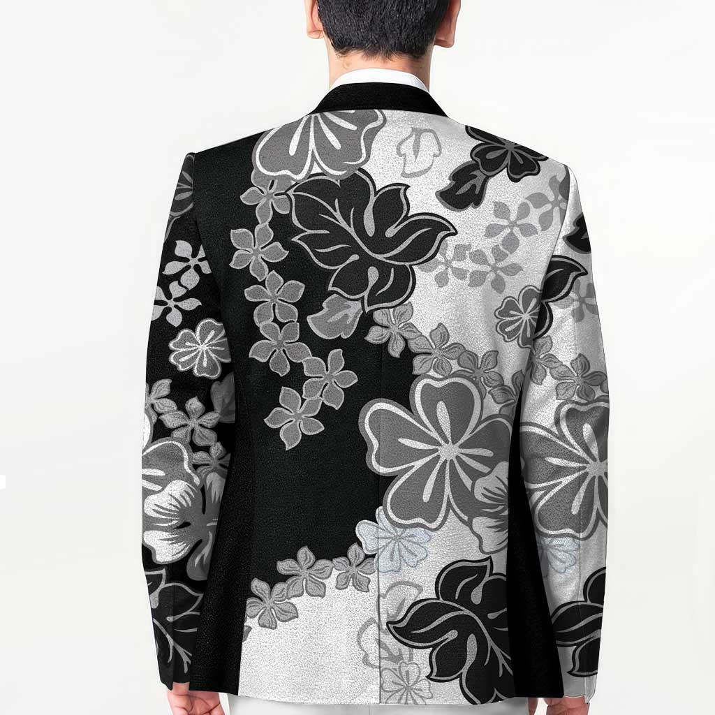 Gray Scale Hibiscus Plumeria Floral Blazer LT01 - Polynesian Pride