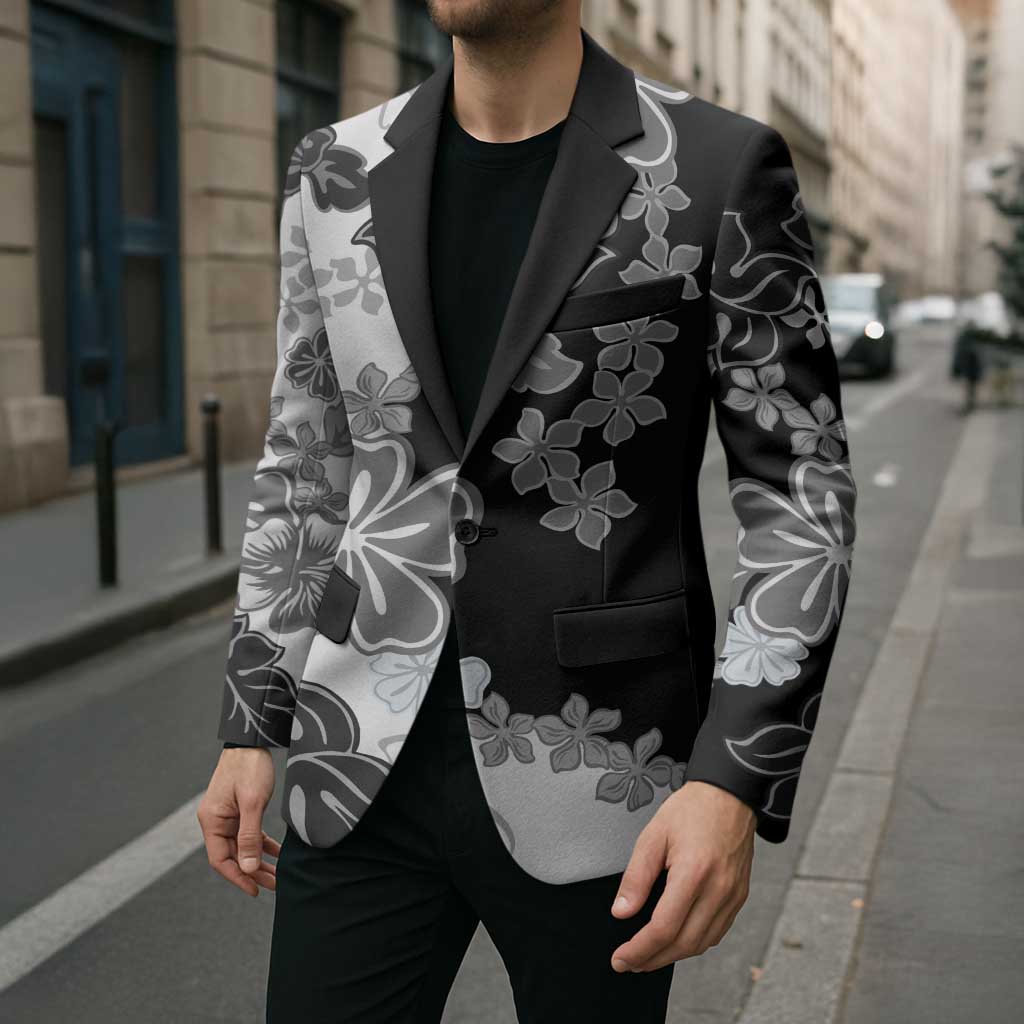 Gray Scale Hibiscus Plumeria Floral Blazer LT01 - Polynesian Pride