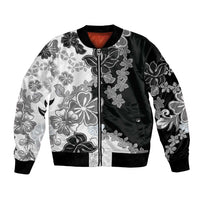 Gray Scale Hibiscus Plumeria Floral Bomber Jacket LT01 Unisex Black - Polynesian Pride