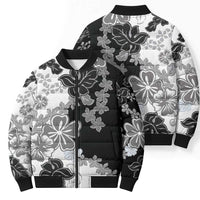 Gray Scale Hibiscus Plumeria Floral Bomber Puffer Jacket - Polynesian Pride