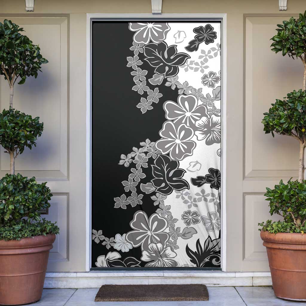 Gray Scale Hibiscus Plumeria Floral Door Cover LT01 Black - Polynesian Pride