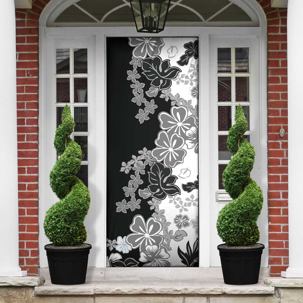 Gray Scale Hibiscus Plumeria Floral Door Cover LT01 - Polynesian Pride