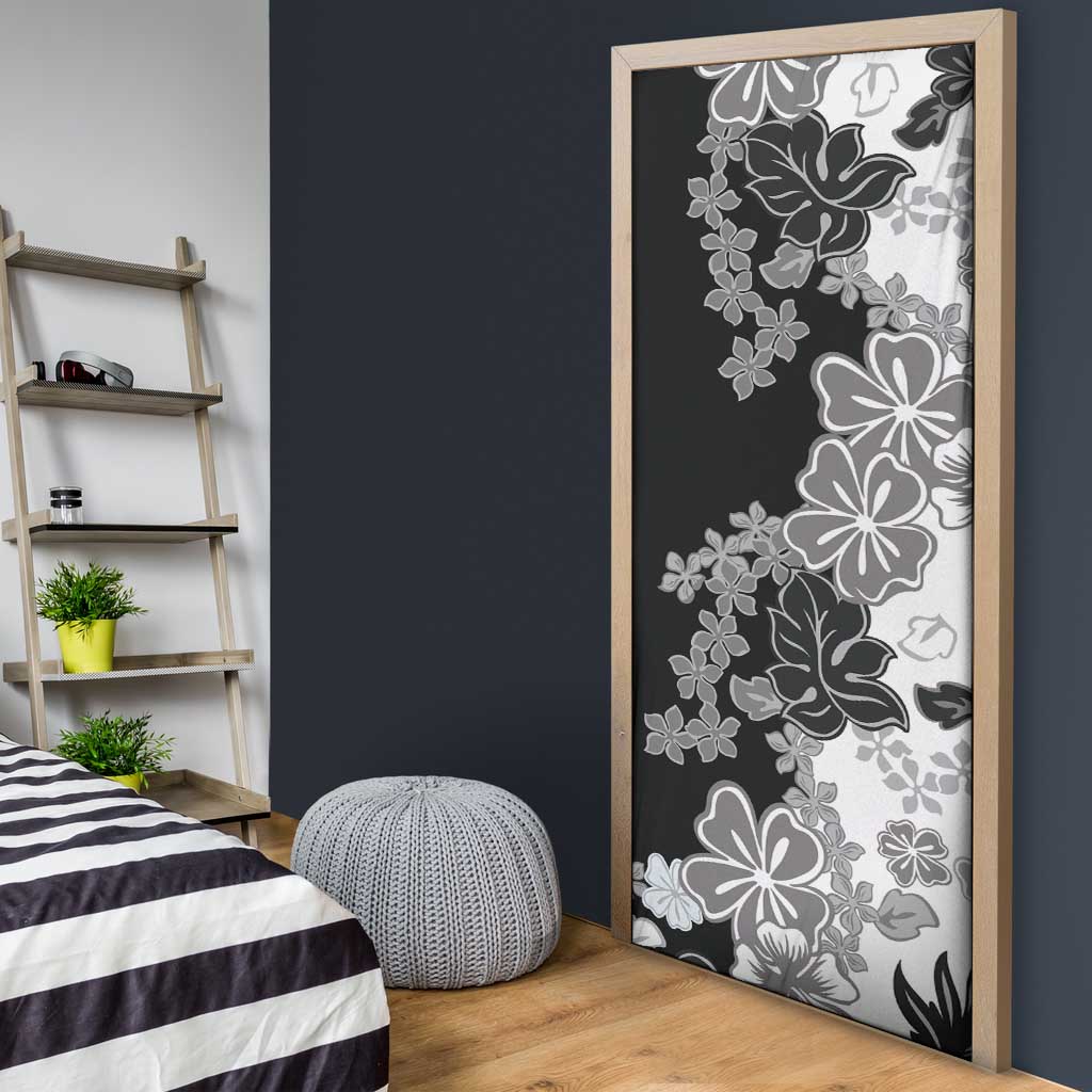Gray Scale Hibiscus Plumeria Floral Door Cover LT01 - Polynesian Pride