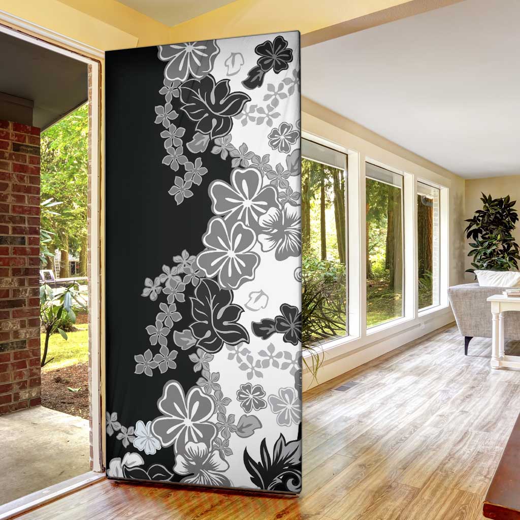 Gray Scale Hibiscus Plumeria Floral Door Cover LT01 - Polynesian Pride