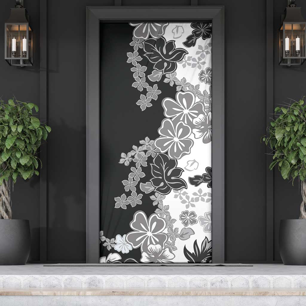 Gray Scale Hibiscus Plumeria Floral Door Cover LT01 - Polynesian Pride
