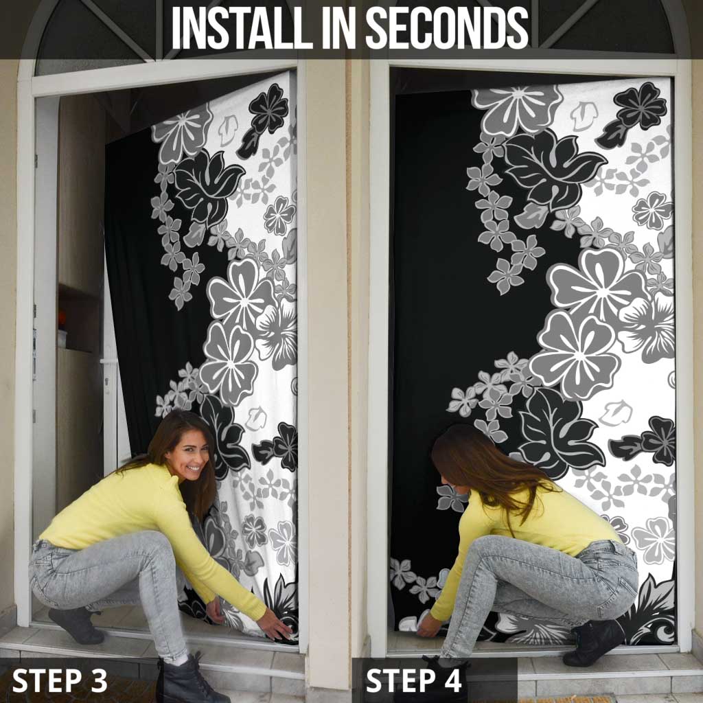 Gray Scale Hibiscus Plumeria Floral Door Cover LT01 - Polynesian Pride
