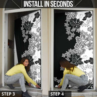 Gray Scale Hibiscus Plumeria Floral Door Cover LT01 - Polynesian Pride