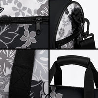 Gray Scale Hibiscus Plumeria Floral Duffle Bag