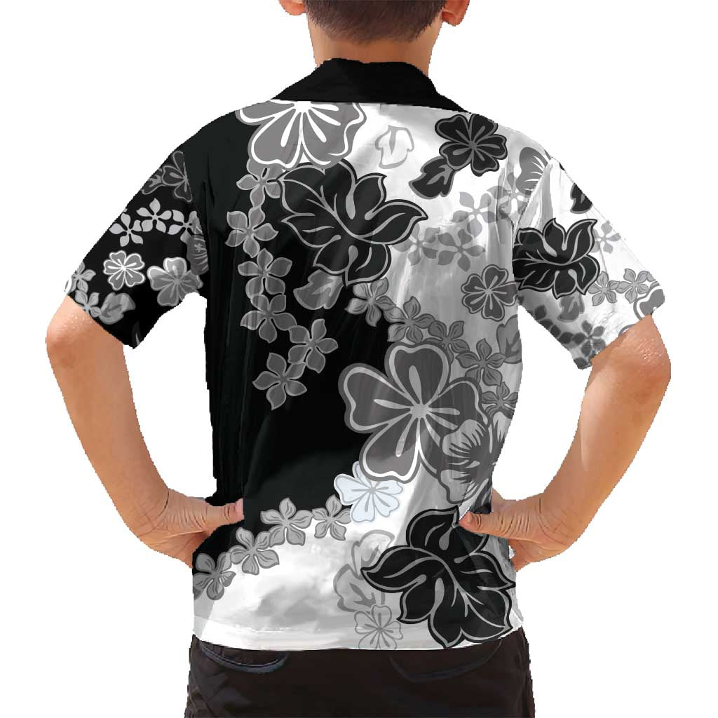 Gray Scale Hibiscus Plumeria Floral Family Matching Long Sleeve Bodycon Dress and Hawaiian Shirt LT01 - Polynesian Pride