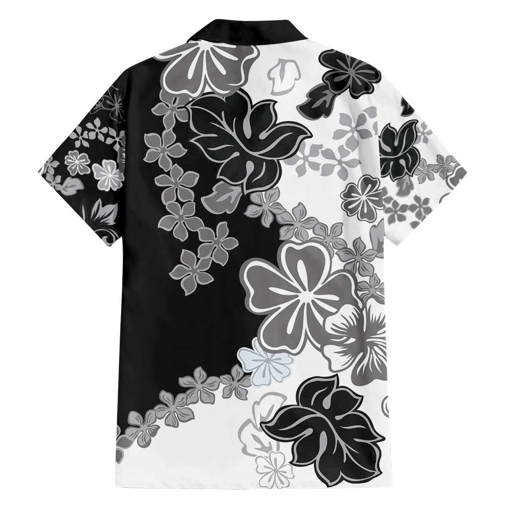 Gray Scale Hibiscus Plumeria Floral Family Matching Long Sleeve Bodycon Dress and Hawaiian Shirt LT01 - Polynesian Pride