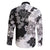 Gray Scale Hibiscus Plumeria Floral Family Matching Long Sleeve Bodycon Dress and Hawaiian Shirt - Polynesian Pride