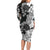 Gray Scale Hibiscus Plumeria Floral Family Matching Long Sleeve Bodycon Dress and Hawaiian Shirt - Polynesian Pride