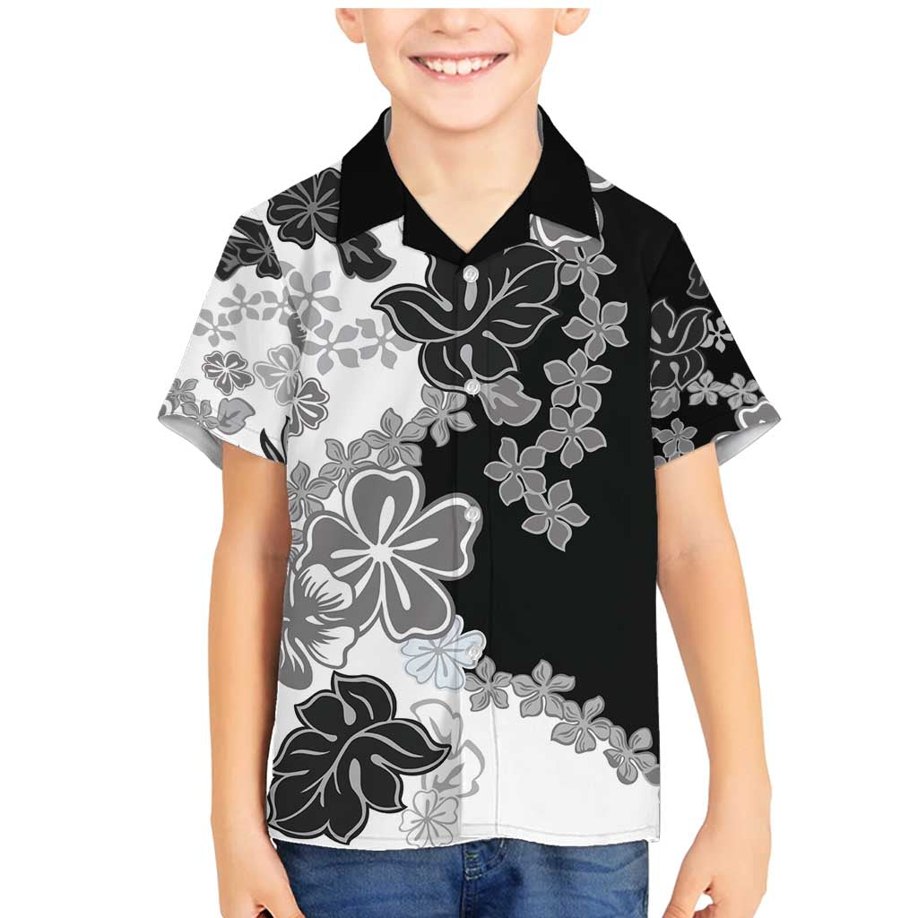 Gray Scale Hibiscus Plumeria Floral Family Matching Mermaid Dress and Hawaiian Shirt LT01 Son's Shirt Black - Polynesian Pride