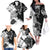 Gray Scale Hibiscus Plumeria Floral Family Matching Off The Shoulder Long Sleeve Dress and Hawaiian Shirt - Polynesian Pride