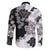Gray Scale Hibiscus Plumeria Floral Family Matching Off The Shoulder Long Sleeve Dress and Hawaiian Shirt - Polynesian Pride
