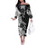 Gray Scale Hibiscus Plumeria Floral Family Matching Off The Shoulder Long Sleeve Dress and Hawaiian Shirt - Polynesian Pride