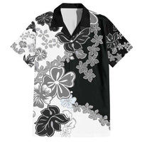 Gray Scale Hibiscus Plumeria Floral Family Matching Off Shoulder Maxi Dress and Hawaiian Shirt LT01 Dad's Shirt - Short Sleeve Black - Polynesian Pride