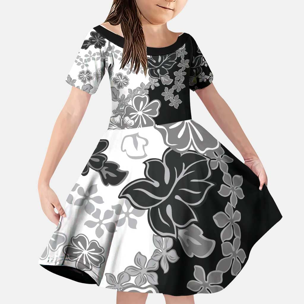 Gray Scale Hibiscus Plumeria Floral Family Matching Puletasi and Hawaiian Shirt - Polynesian Pride