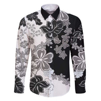 Gray Scale Hibiscus Plumeria Floral Family Matching Puletasi and Hawaiian Shirt - Polynesian Pride