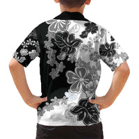 Gray Scale Hibiscus Plumeria Floral Family Matching Short Sleeve Bodycon Dress and Hawaiian Shirt LT01 - Polynesian Pride