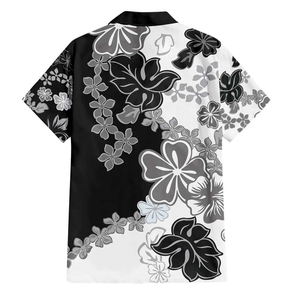 Gray Scale Hibiscus Plumeria Floral Family Matching Short Sleeve Bodycon Dress and Hawaiian Shirt LT01 - Polynesian Pride