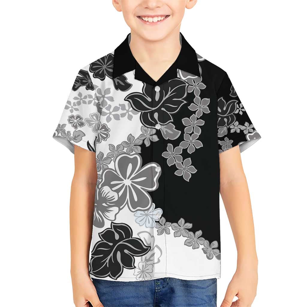 Gray Scale Hibiscus Plumeria Floral Hawaiian Shirt - Polynesian Pride