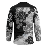 Gray Scale Hibiscus Plumeria Floral Hockey Jersey - Polynesian Pride