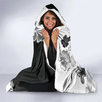 Gray Scale Hibiscus Plumeria Floral Hooded Blanket LT01 - Polynesian Pride