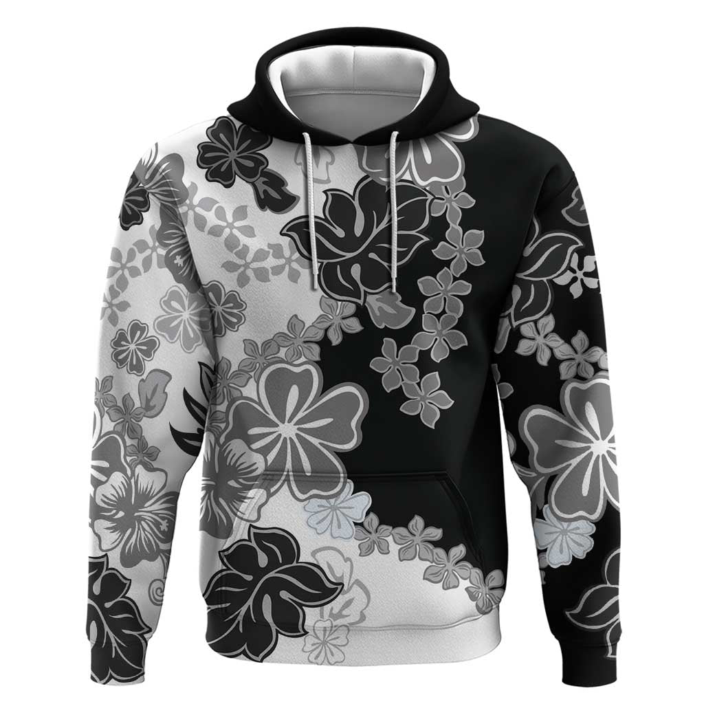 Gray Scale Hibiscus Plumeria Floral Hoodie - Polynesian Pride