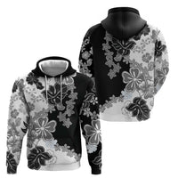 Gray Scale Hibiscus Plumeria Floral Hoodie - Polynesian Pride