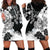 Gray Scale Hibiscus Plumeria Floral Hoodie Dress - Polynesian Pride