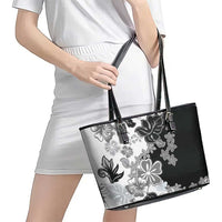 Gray Scale Hibiscus Plumeria Floral Leather Tote Bag LT01 - Polynesian Pride