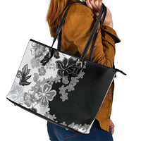 Gray Scale Hibiscus Plumeria Floral Leather Tote Bag LT01 - Polynesian Pride