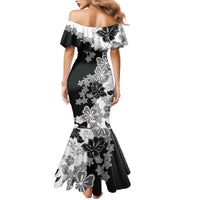 Gray Scale Hibiscus Plumeria Floral Mermaid Dress - Polynesian Pride