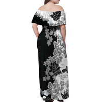 Gray Scale Hibiscus Plumeria Floral Off Shoulder Maxi Dress - Polynesian Pride