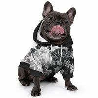 Gray Scale Hibiscus Plumeria Floral Pet Hoodie LT01 - Polynesian Pride