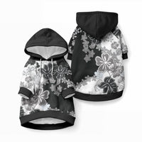 Gray Scale Hibiscus Plumeria Floral Pet Hoodie LT01 Pullover Black - Polynesian Pride