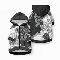 Gray Scale Hibiscus Plumeria Floral Pet Hoodie LT01 Zip-up Black - Polynesian Pride
