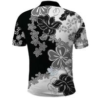 Gray Scale Hibiscus Plumeria Floral Polo Shirt - Polynesian Pride
