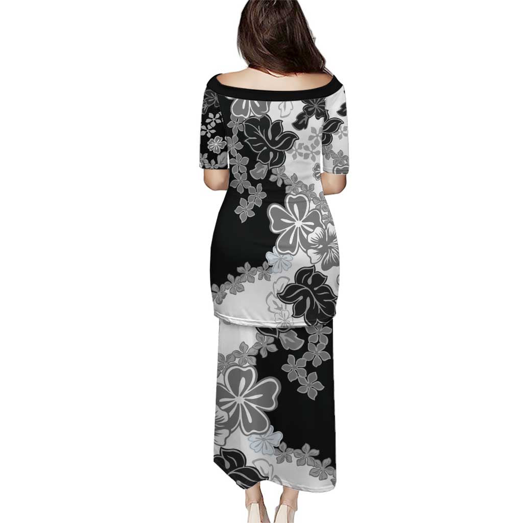 Gray Scale Hibiscus Plumeria Floral Puletasi LT01 - Polynesian Pride