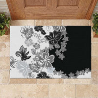 Gray Scale Hibiscus Plumeria Floral Rubber Doormat - Polynesian Pride