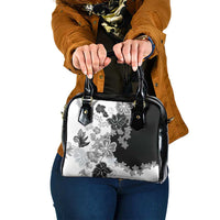 Gray Scale Hibiscus Plumeria Floral Shoulder Handbag LT01 One Size Black - Polynesian Pride