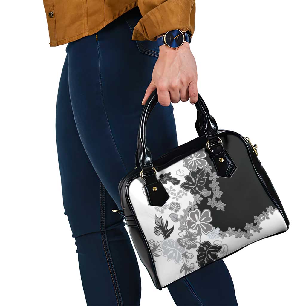Gray Scale Hibiscus Plumeria Floral Shoulder Handbag LT01 - Polynesian Pride